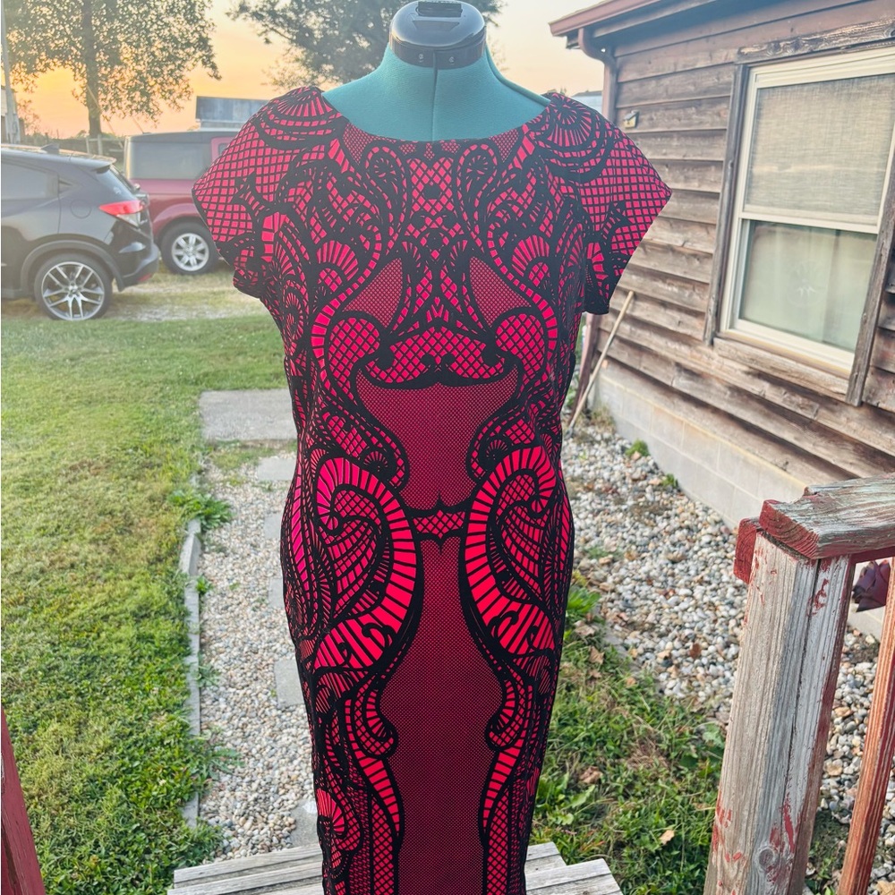 Worthington Red and Black Midi Dress